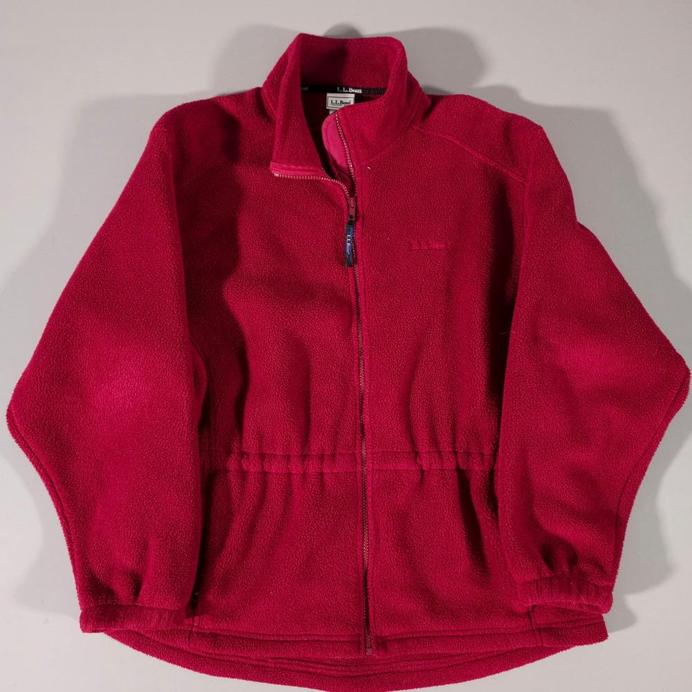 L.L. Bean Fleece Jacket Womens Large Red Full Zip Made in USA C032